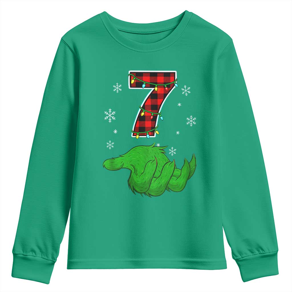 Number 7 Matching 67 Christmas Youth Sweatshirt Red Plaid Xmas Pajamas Holiday Gen Alpha Slang Meme - Wonder Print Shop