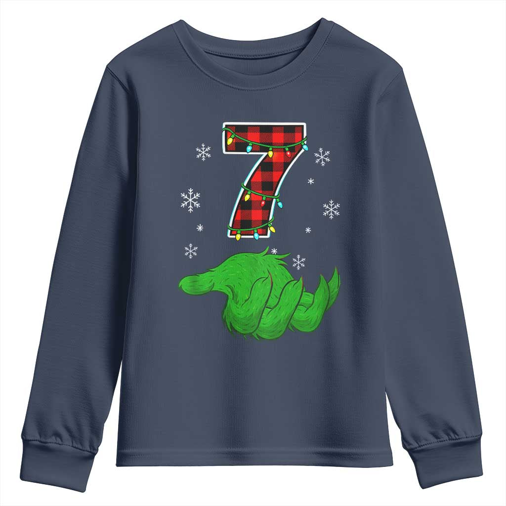 Number 7 Matching 67 Christmas Youth Sweatshirt Red Plaid Xmas Pajamas Holiday Gen Alpha Slang Meme - Wonder Print Shop