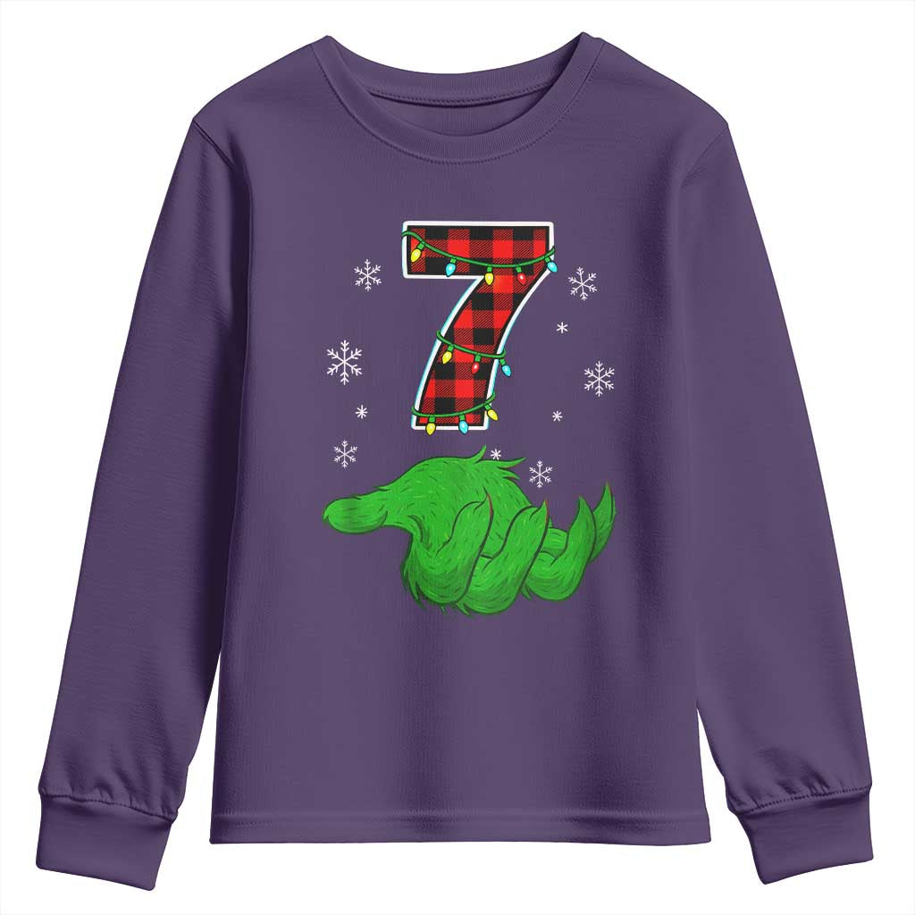 Number 7 Matching 67 Christmas Youth Sweatshirt Red Plaid Xmas Pajamas Holiday Gen Alpha Slang Meme - Wonder Print Shop