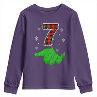 Number 7 Matching 67 Christmas Youth Sweatshirt Red Plaid Xmas Pajamas Holiday Gen Alpha Slang Meme - Wonder Print Shop