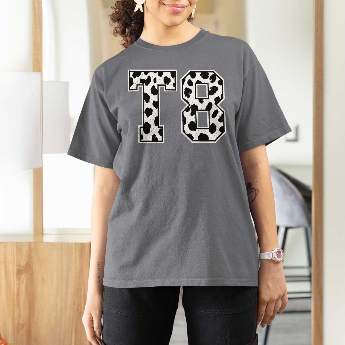 T8 Jersey Number T Shirt For Women Y2k Leopard Number Concert Inspired Outfit Varsity Sports - Wonder Print Shop