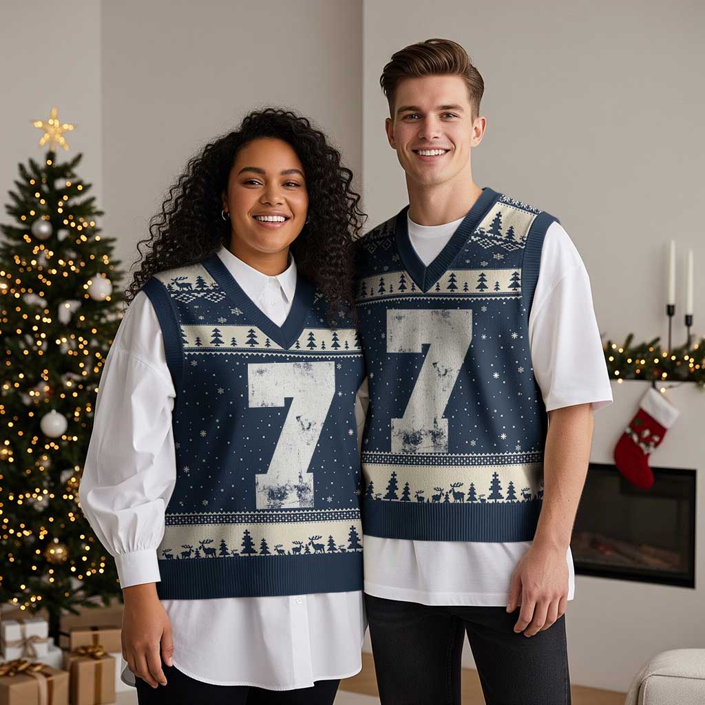 Number 7 V-Neck Knit Sweater Vest Matching 67 Meme 7th Birthday 7 Years - Wonder Print Shop