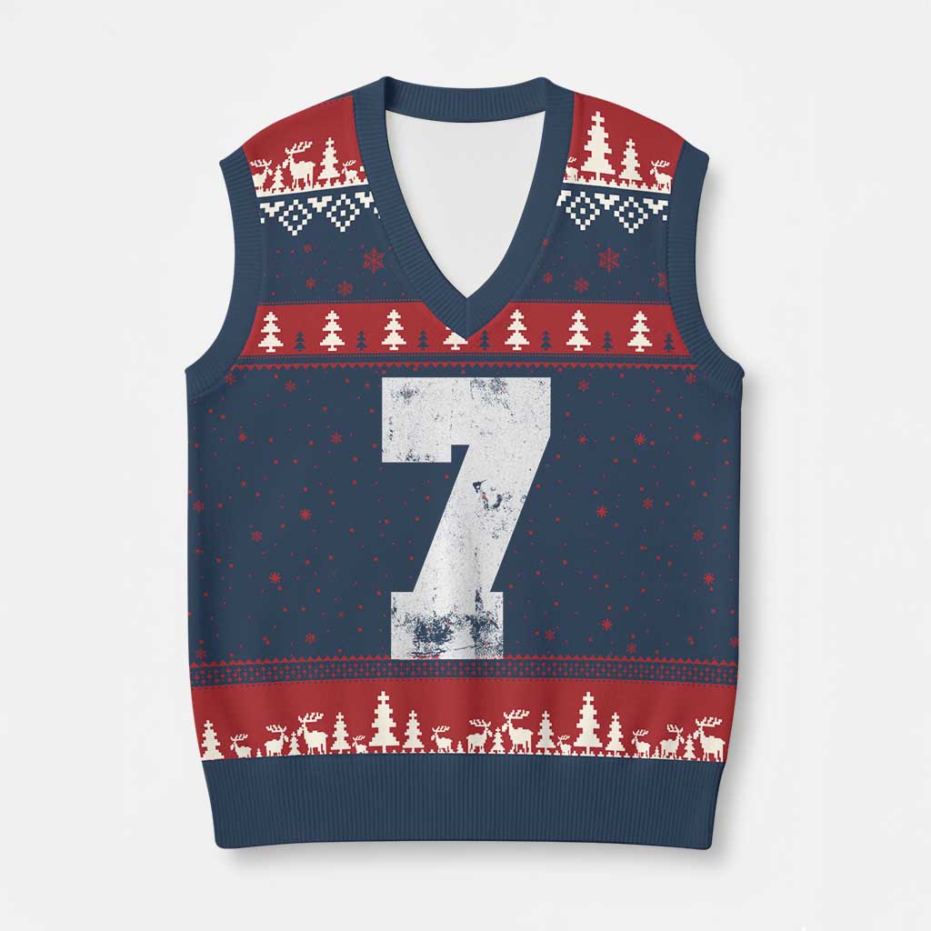 Number 7 V-Neck Knit Sweater Vest Matching 67 Meme 7th Birthday 7 Years - Wonder Print Shop