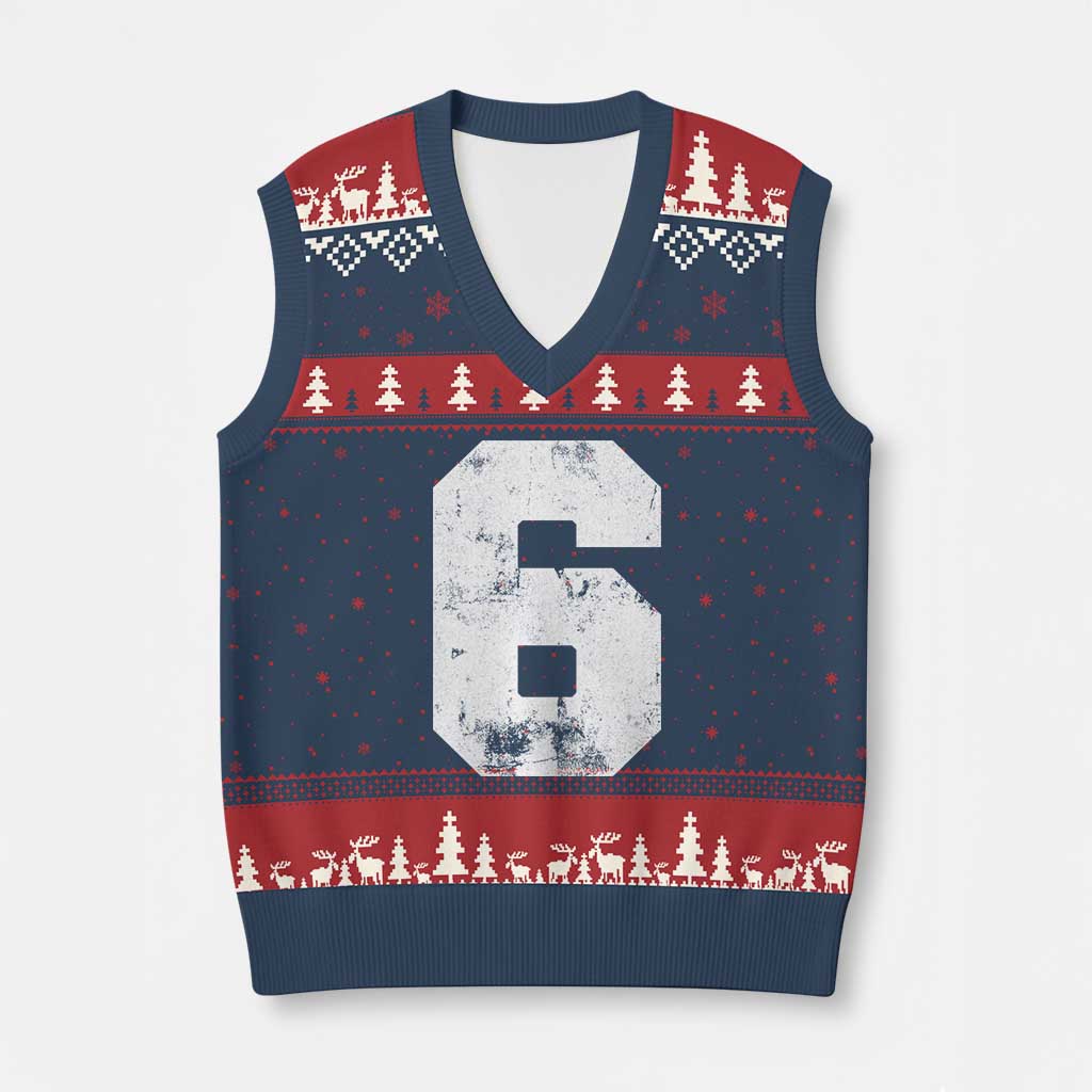 Number 6 V-Neck Knit Sweater Vest Matching 67 Meme 6th Birthday 6 Years - Wonder Print Shop