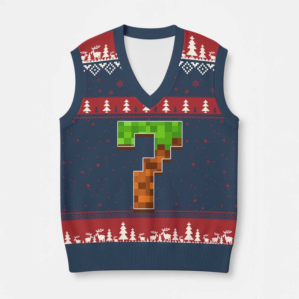 Number 7 V-Neck Knit Sweater Vest Game Matching 67 Meme Costume 7th Birthday 7 Years - Wonder Print Shop