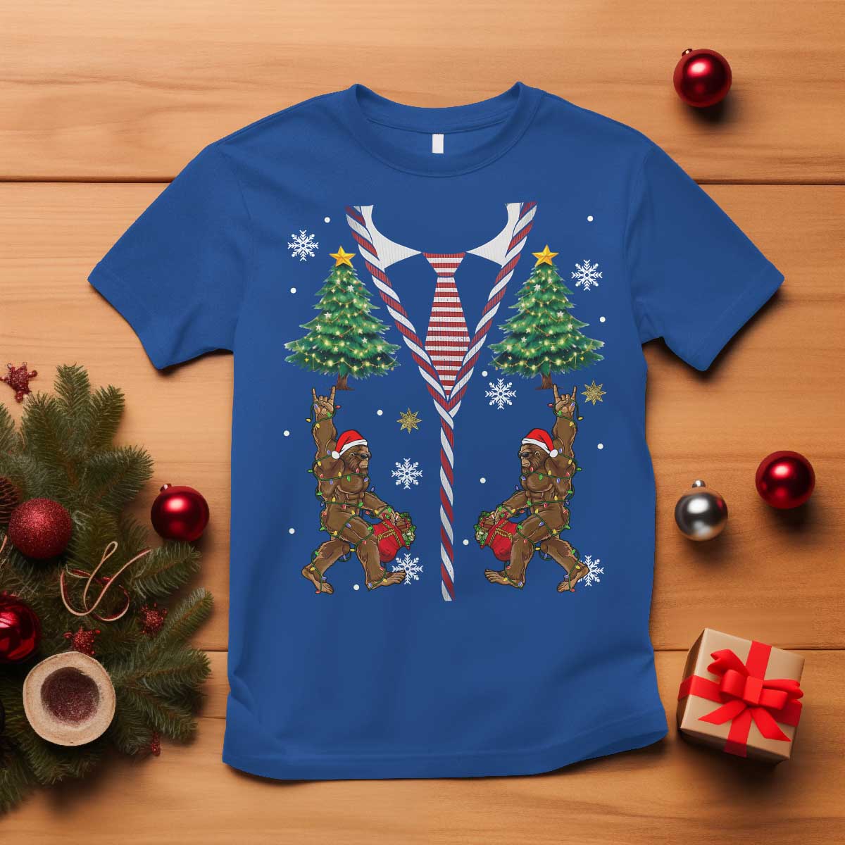 Funny Bigfoot Christmas T Shirt Bigfoot Santa Hat Ugly Xmas Sasquatch Loves - Wonder Print Shop