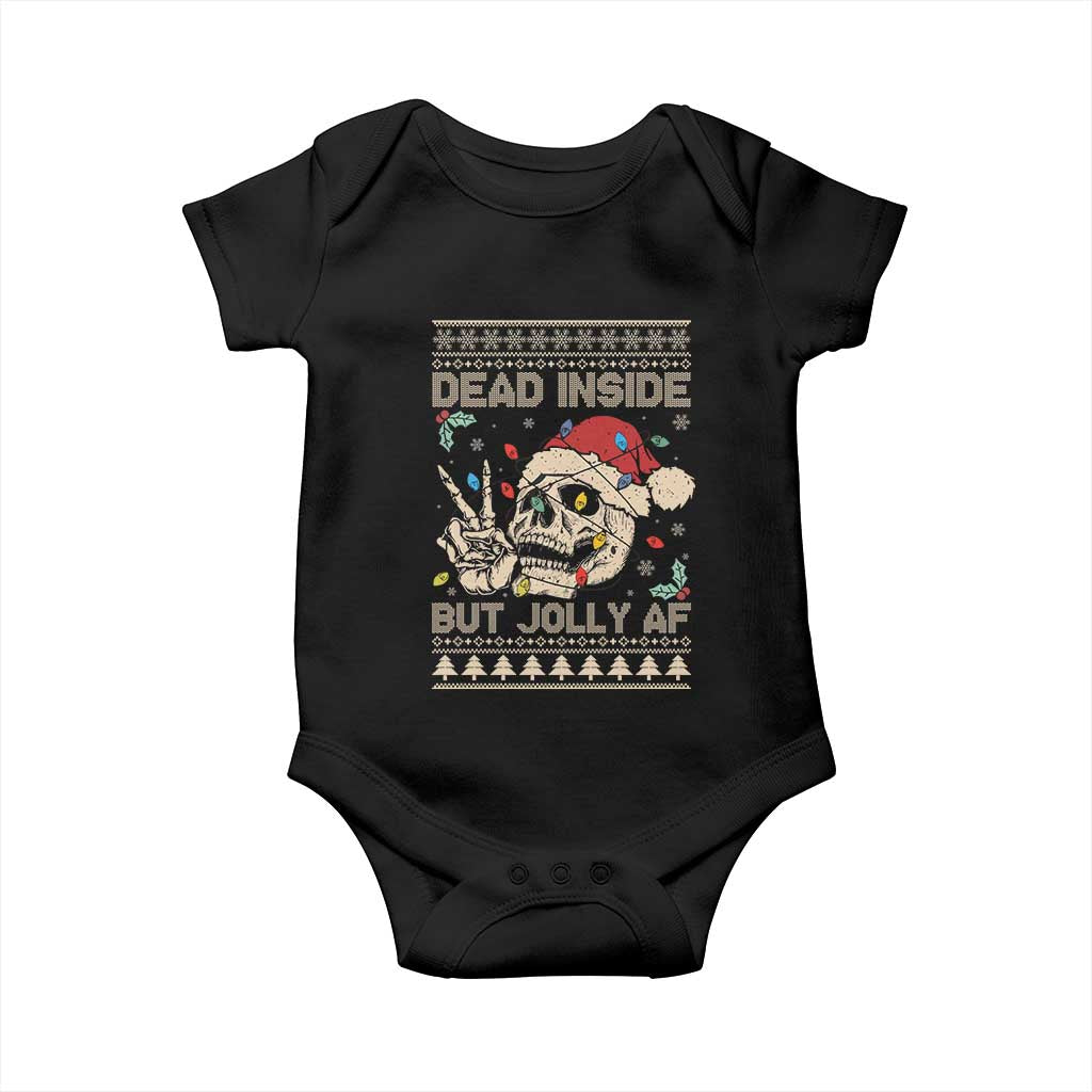 Funny Ugly Christmas Baby Onesie Dead Inside But Jolly AF Festive Sarcastic Snarky Skeleton Skull