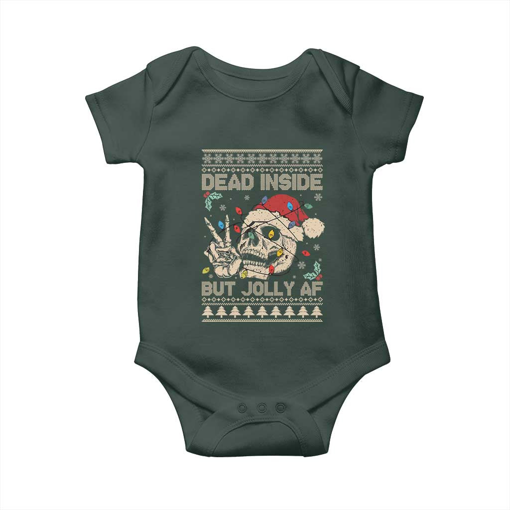 Funny Ugly Christmas Baby Onesie Dead Inside But Jolly AF Festive Sarcastic Snarky Skeleton Skull