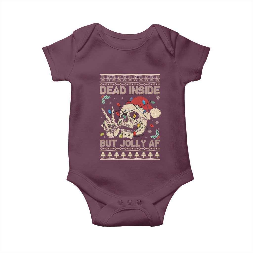 Funny Ugly Christmas Baby Onesie Dead Inside But Jolly AF Festive Sarcastic Snarky Skeleton Skull