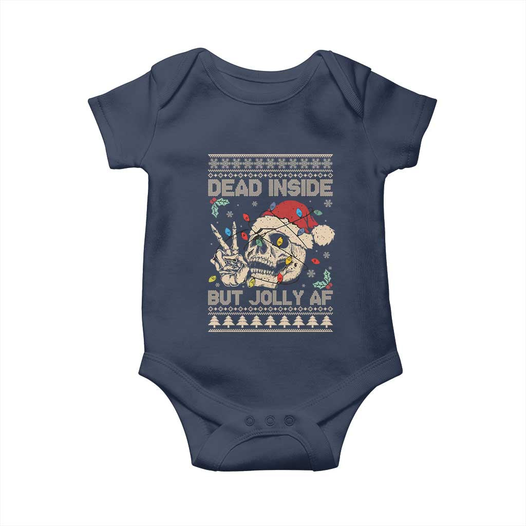 Funny Ugly Christmas Baby Onesie Dead Inside But Jolly AF Festive Sarcastic Snarky Skeleton Skull