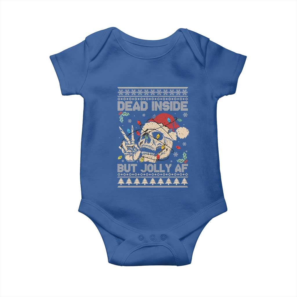Funny Ugly Christmas Baby Onesie Dead Inside But Jolly AF Festive Sarcastic Snarky Skeleton Skull
