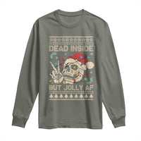 Funny Ugly Christmas Long Sleeve Shirt Dead Inside But Jolly AF Festive Sarcastic Snarky Skeleton Skull