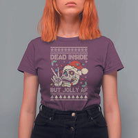 Funny Ugly Christmas T Shirt For Women Dead Inside But Jolly AF Festive Sarcastic Snarky Skeleton Skull - Wonder Print Shop