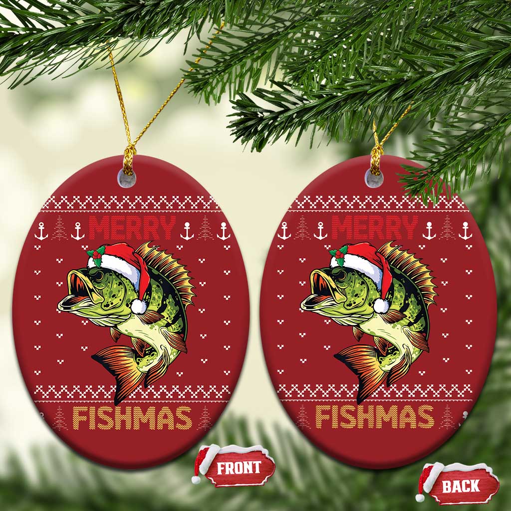 Fishing Christmas Ornament Merry Fishmas Bass Fish Ugly Sweater - Wonder Print Shop