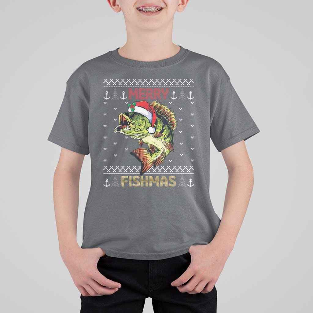 Fishing Christmas T Shirt For Kid Merry Fishmas Bass Fish Ugly Sweater - Wonder Print Shop