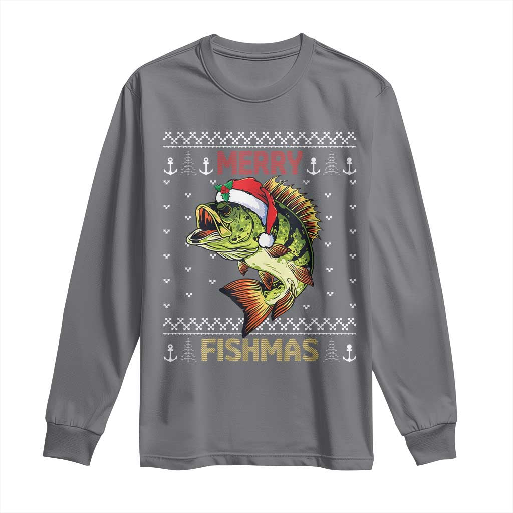 Fishing Christmas Long Sleeve Shirt Merry Fishmas Bass Fish Ugly Sweater