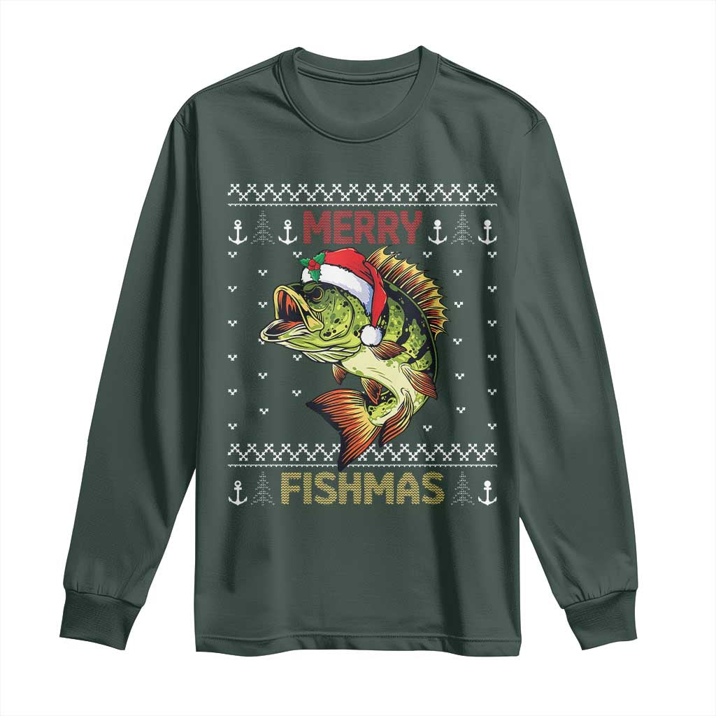 Fishing Christmas Long Sleeve Shirt Merry Fishmas Bass Fish Ugly Sweater