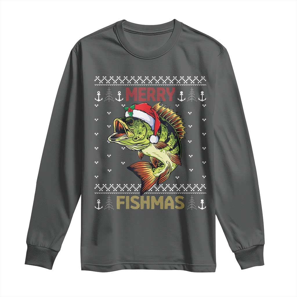 Fishing Christmas Long Sleeve Shirt Merry Fishmas Bass Fish Ugly Sweater
