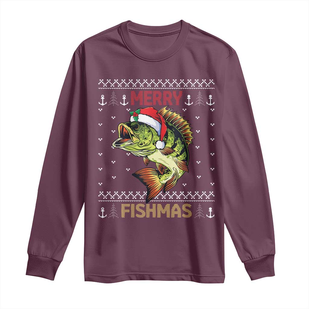 Fishing Christmas Long Sleeve Shirt Merry Fishmas Bass Fish Ugly Sweater
