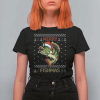 Fishing Christmas T Shirt For Women Merry Fishmas Bass Fish Ugly Sweater - Wonder Print Shop