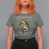 Fishing Christmas T Shirt For Women Merry Fishmas Bass Fish Ugly Sweater - Wonder Print Shop