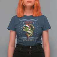 Fishing Christmas T Shirt For Women Merry Fishmas Bass Fish Ugly Sweater - Wonder Print Shop