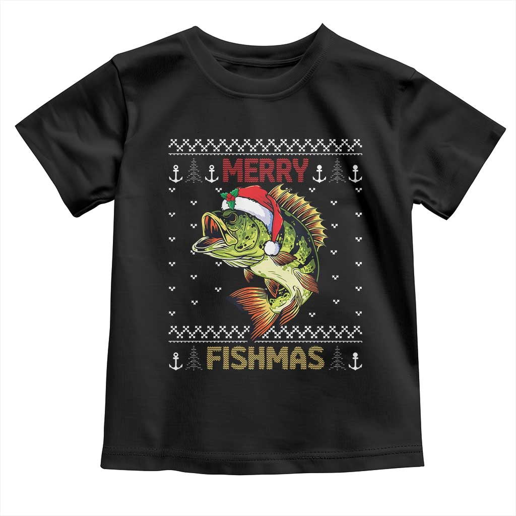 Fishing Christmas Toddler T Shirt Merry Fishmas Bass Fish Ugly Sweater
