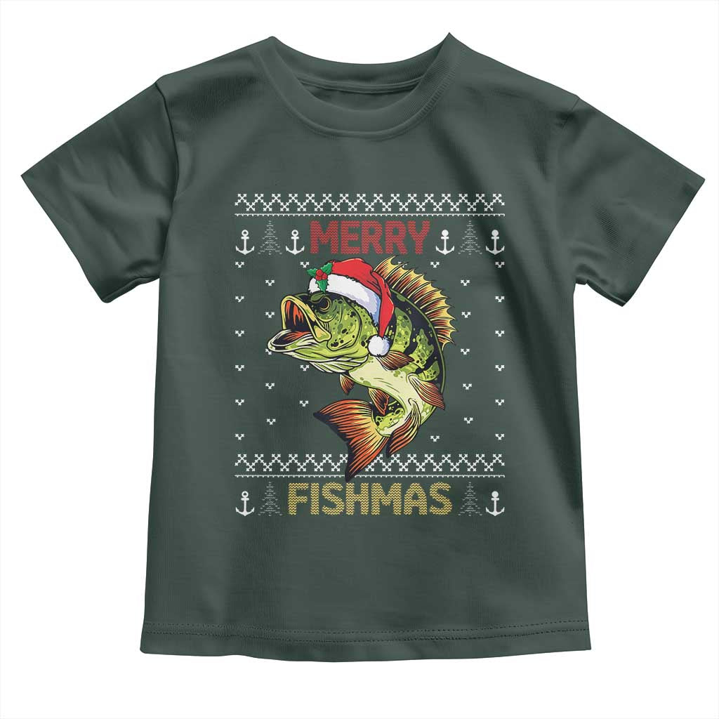 Fishing Christmas Toddler T Shirt Merry Fishmas Bass Fish Ugly Sweater