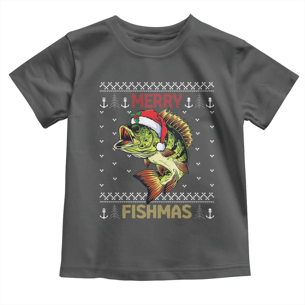 Fishing Christmas Toddler T Shirt Merry Fishmas Bass Fish Ugly Sweater