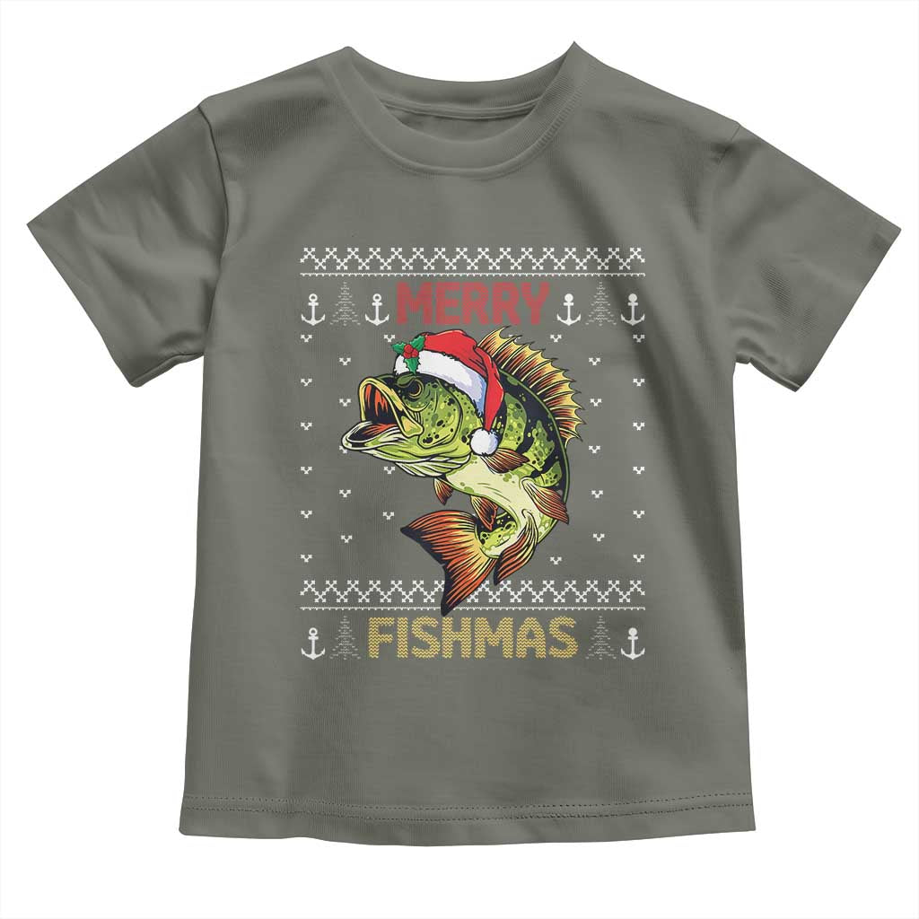 Fishing Christmas Toddler T Shirt Merry Fishmas Bass Fish Ugly Sweater