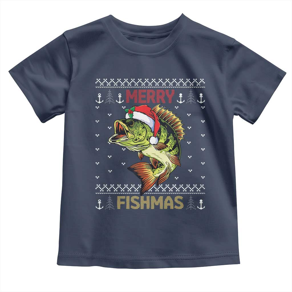 Fishing Christmas Toddler T Shirt Merry Fishmas Bass Fish Ugly Sweater