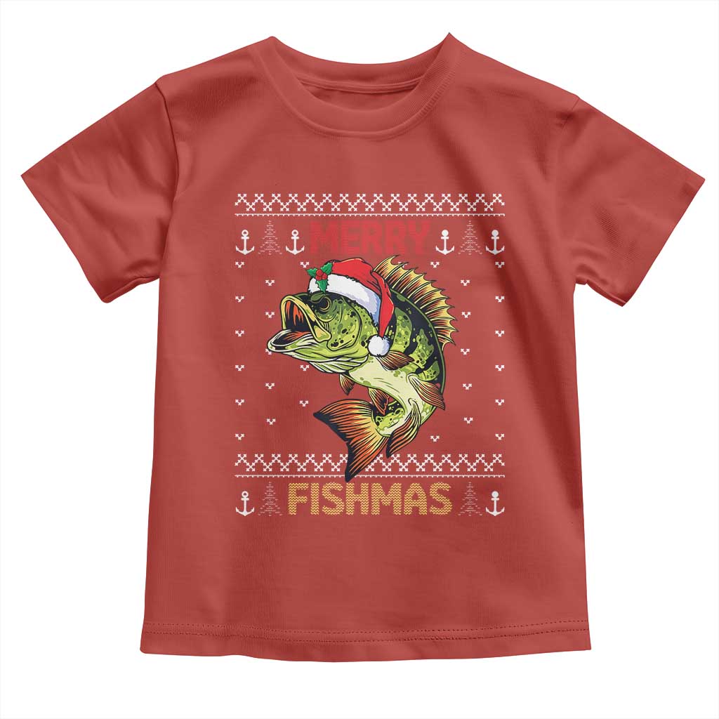 Fishing Christmas Toddler T Shirt Merry Fishmas Bass Fish Ugly Sweater