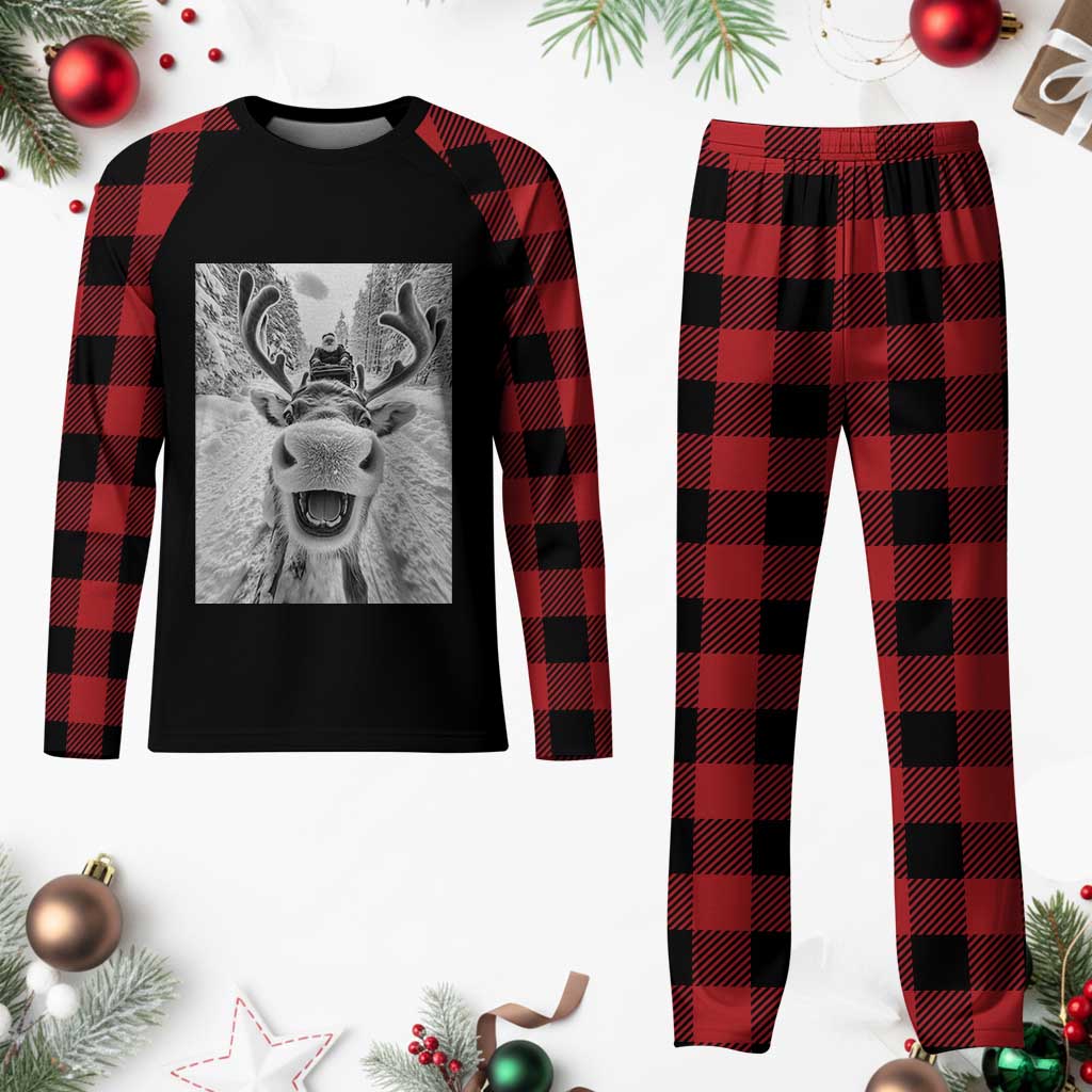 Funny Reindeer Selfie Plaid Pajama Set - Wonder Print Shop