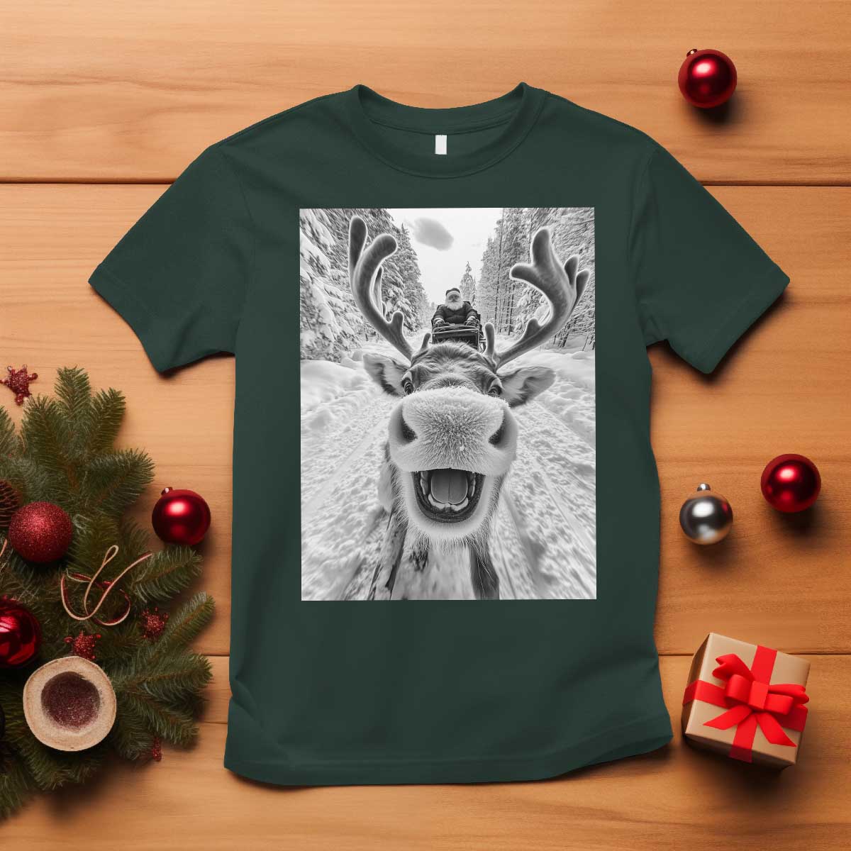 Funny Reindeer Selfie Christmas T Shirt - Wonder Print Shop