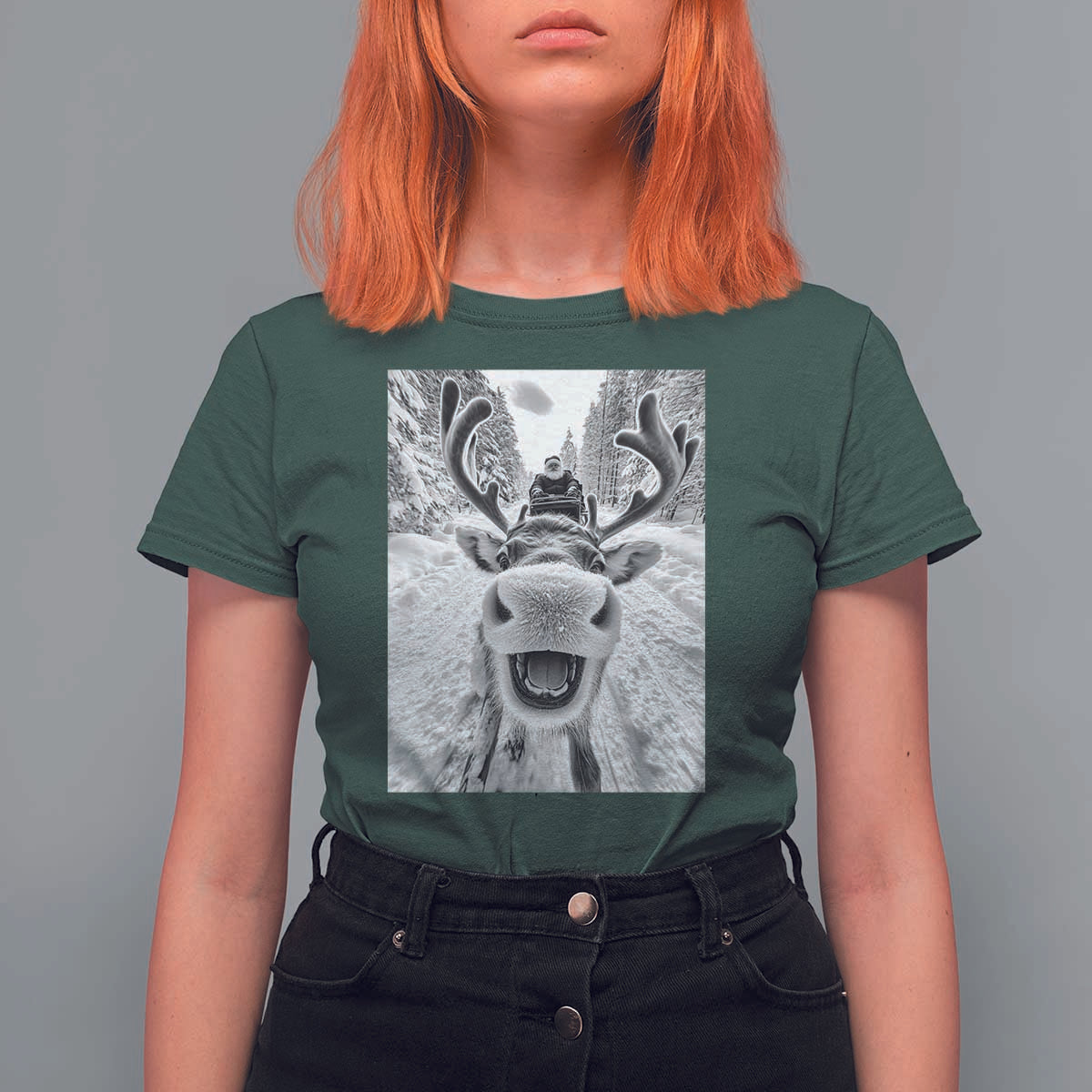 Funny Reindeer Selfie Christmas T Shirt For Women - Wonder Print Shop
