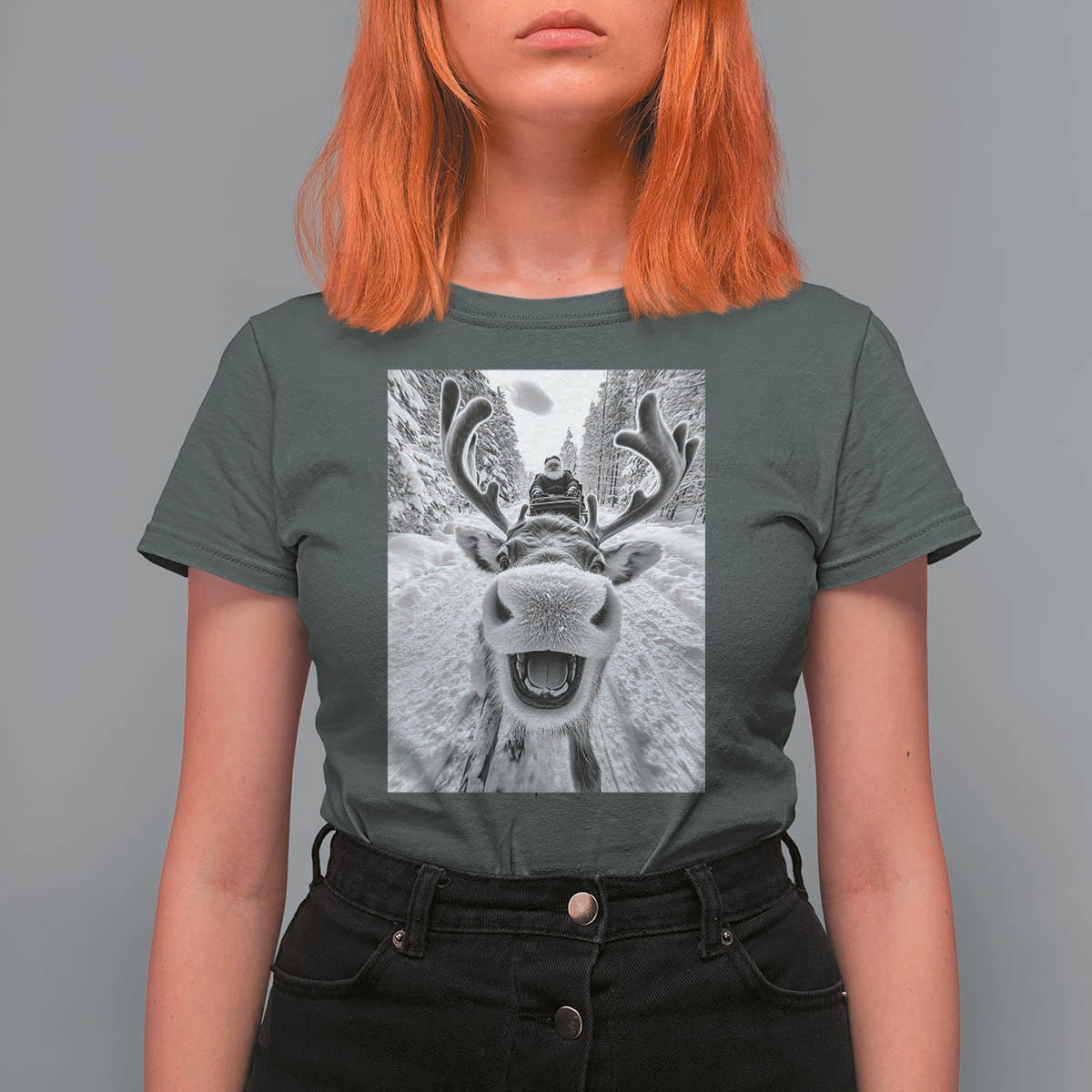 Funny Reindeer Selfie Christmas T Shirt For Women - Wonder Print Shop