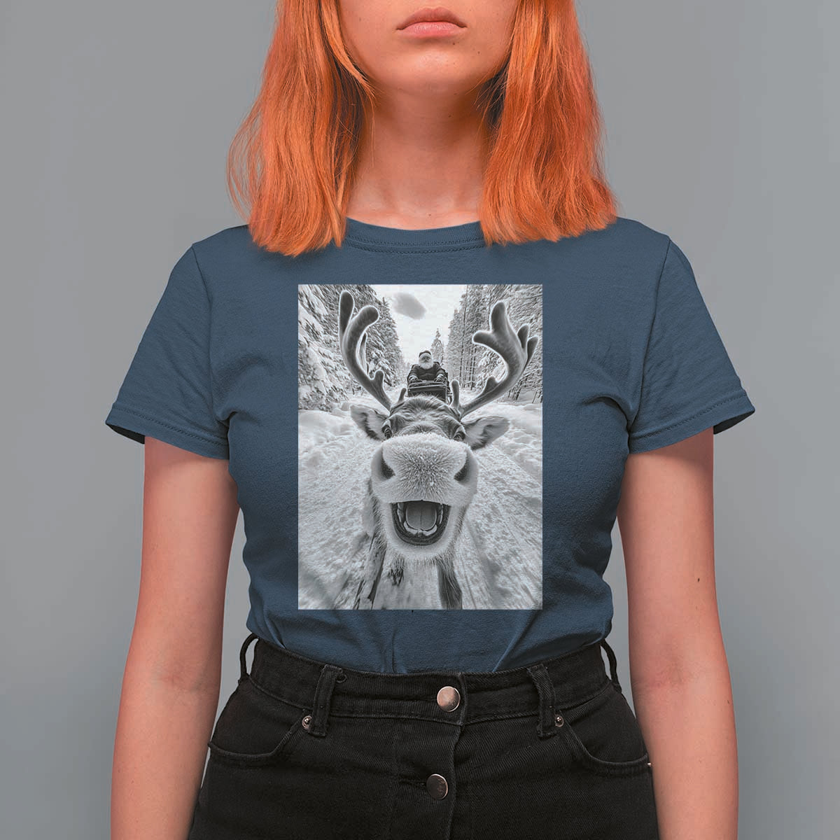 Funny Reindeer Selfie Christmas T Shirt For Women - Wonder Print Shop