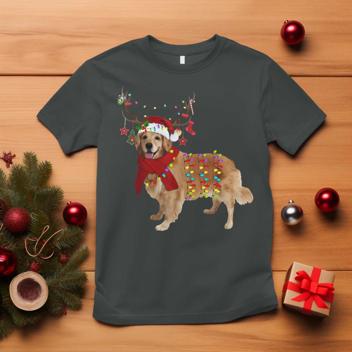 Golden Retriever Christmas T Shirt Gift for Dog Lover Happy New Year Xmas Lights - Wonder Print Shop