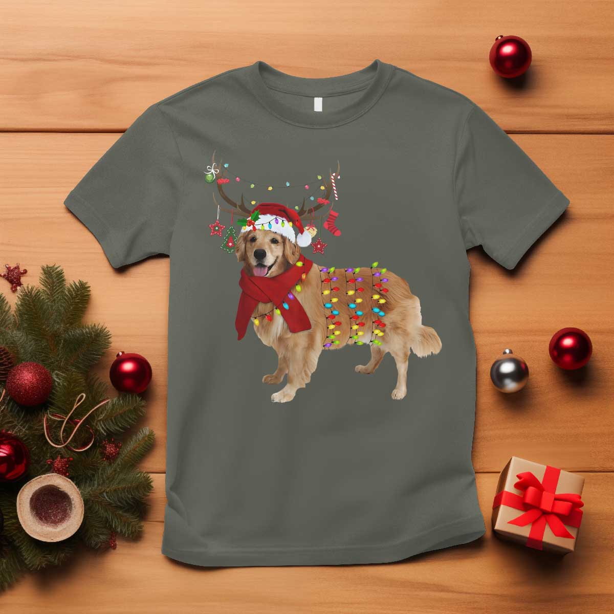 Golden Retriever Christmas T Shirt Gift for Dog Lover Happy New Year Xmas Lights - Wonder Print Shop