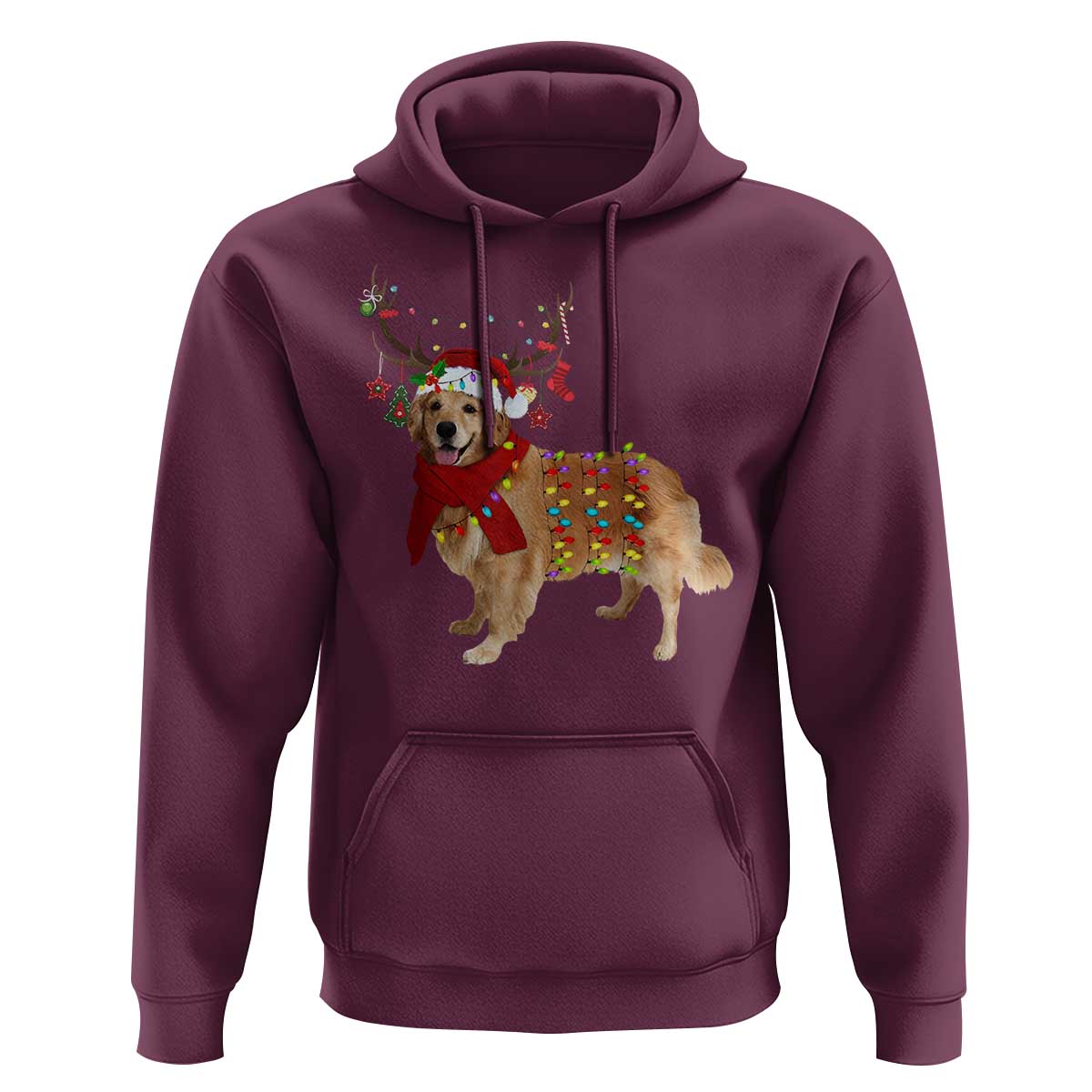 Golden Retriever Christmas Hoodie Gift for Dog Lover Happy New Year Xmas Lights