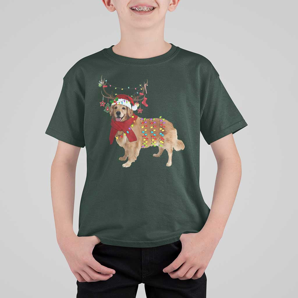 Golden Retriever Christmas T Shirt For Kid Gift for Dog Lover Happy New Year Xmas Lights - Wonder Print Shop
