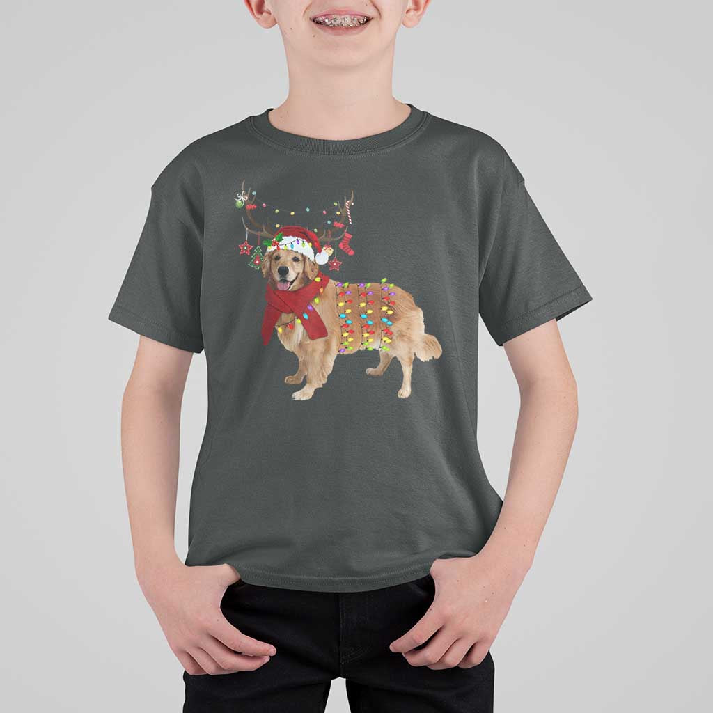 Golden Retriever Christmas T Shirt For Kid Gift for Dog Lover Happy New Year Xmas Lights - Wonder Print Shop