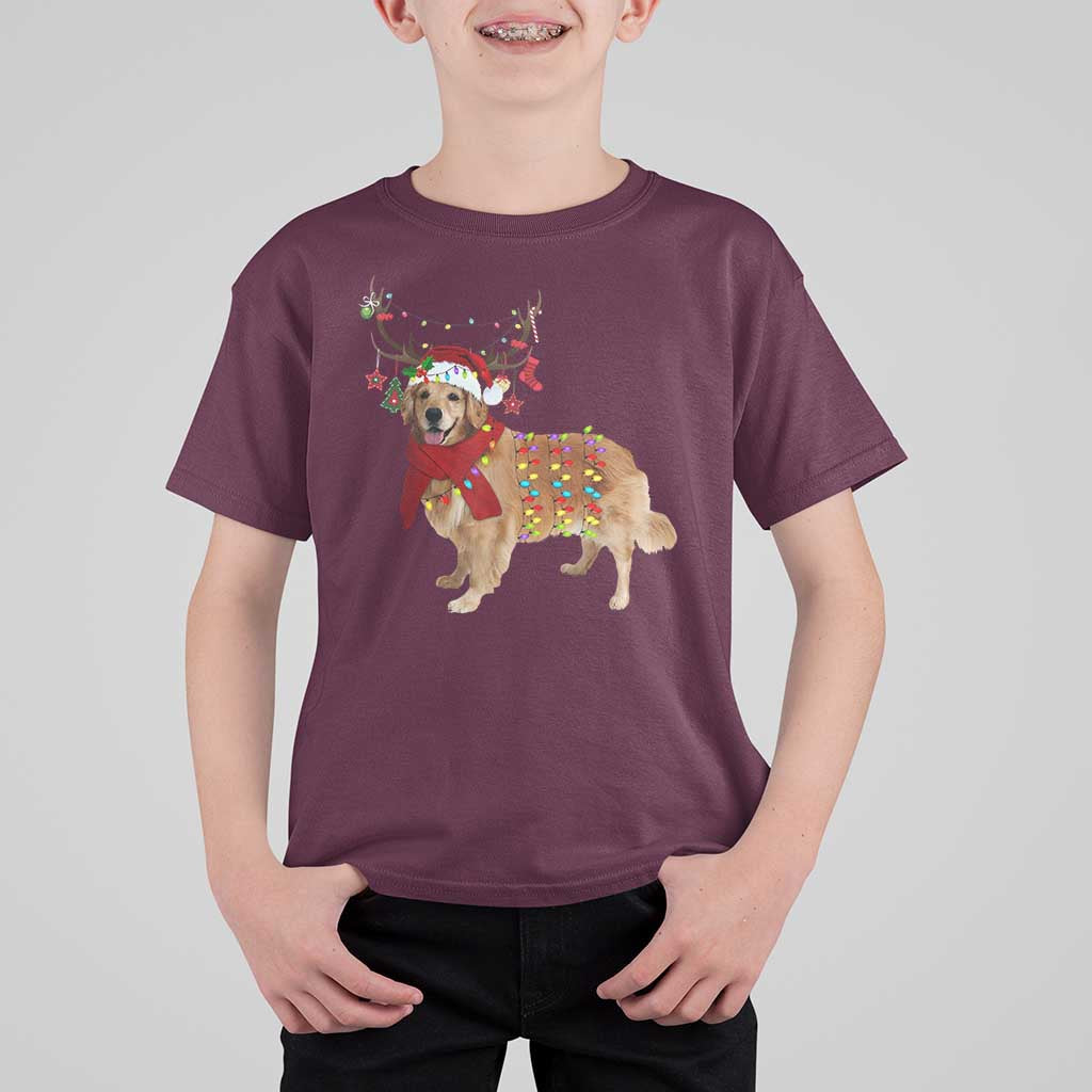 Golden Retriever Christmas T Shirt For Kid Gift for Dog Lover Happy New Year Xmas Lights - Wonder Print Shop