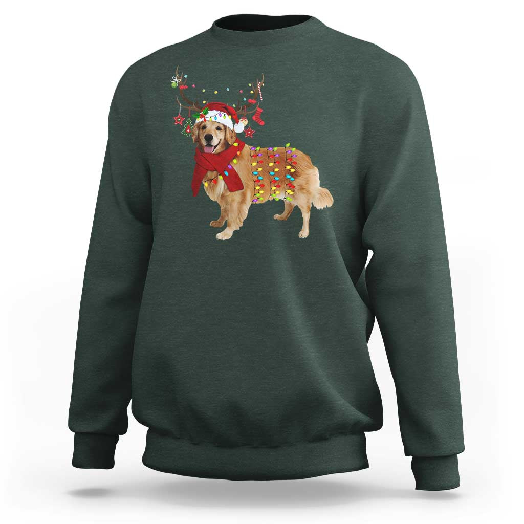 Golden Retriever Christmas Sweatshirt Gift for Dog Lover Happy New Year Xmas Lights - Wonder Print Shop