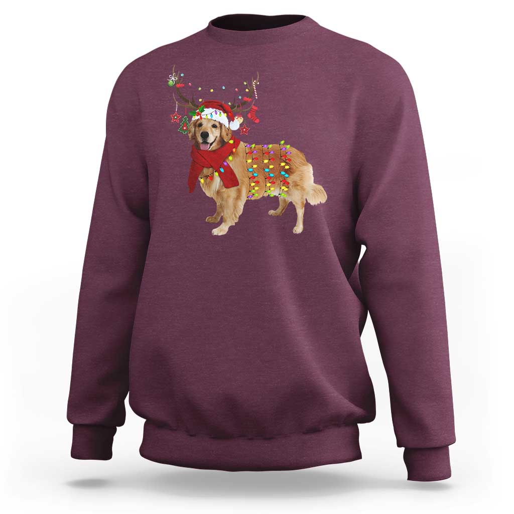 Golden Retriever Christmas Sweatshirt Gift for Dog Lover Happy New Year Xmas Lights - Wonder Print Shop