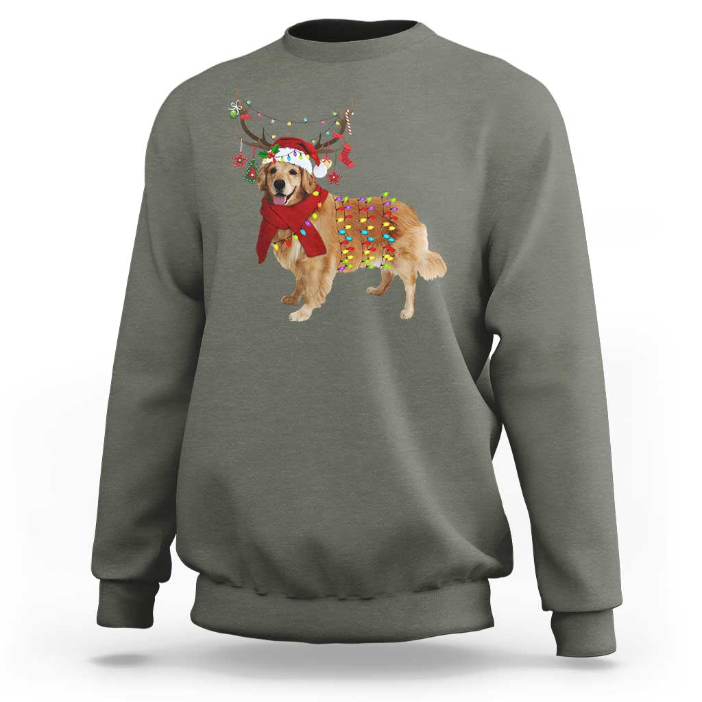 Golden Retriever Christmas Sweatshirt Gift for Dog Lover Happy New Year Xmas Lights - Wonder Print Shop
