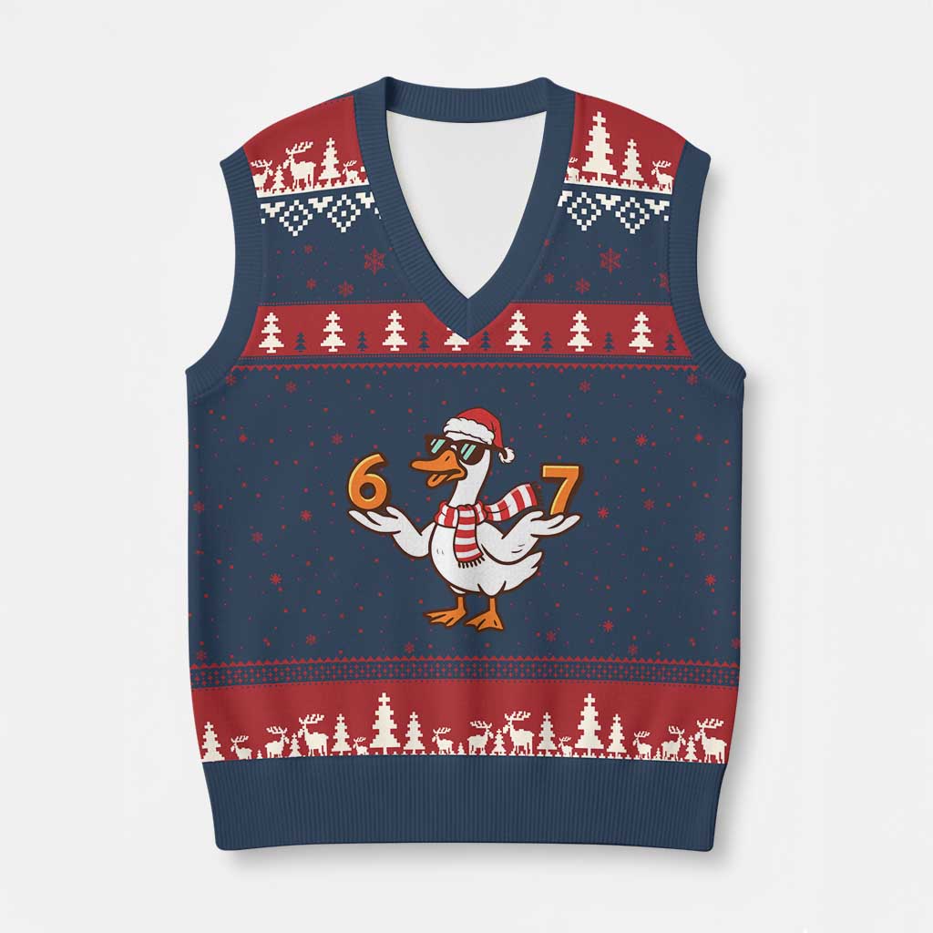 67 Xmas Silly Goose V-Neck Knit Sweater Vest 6 7 Meme Funny Six Seven Gen Alpha Slang - Wonder Print Shop