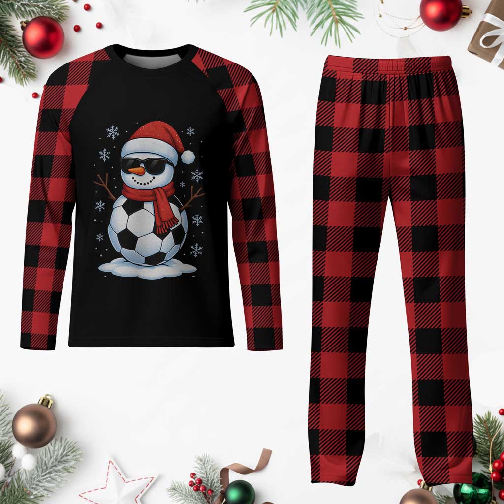 Christmas Soccer Snowman Plaid Pajama Set Snowflakes Holiday Sports Xmas Pajamas Red Santa Hat - Wonder Print Shop