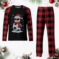 Christmas Soccer Snowman Plaid Pajama Set Snowflakes Holiday Sports Xmas Pajamas Red Santa Hat - Wonder Print Shop