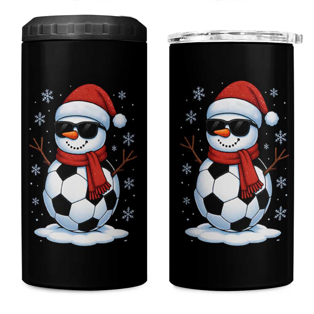 Christmas Soccer Snowman 4 in 1 Can Cooler Tumbler Snowflakes Holiday Sports Xmas Pajamas Red Santa Hat - Wonder Print Shop